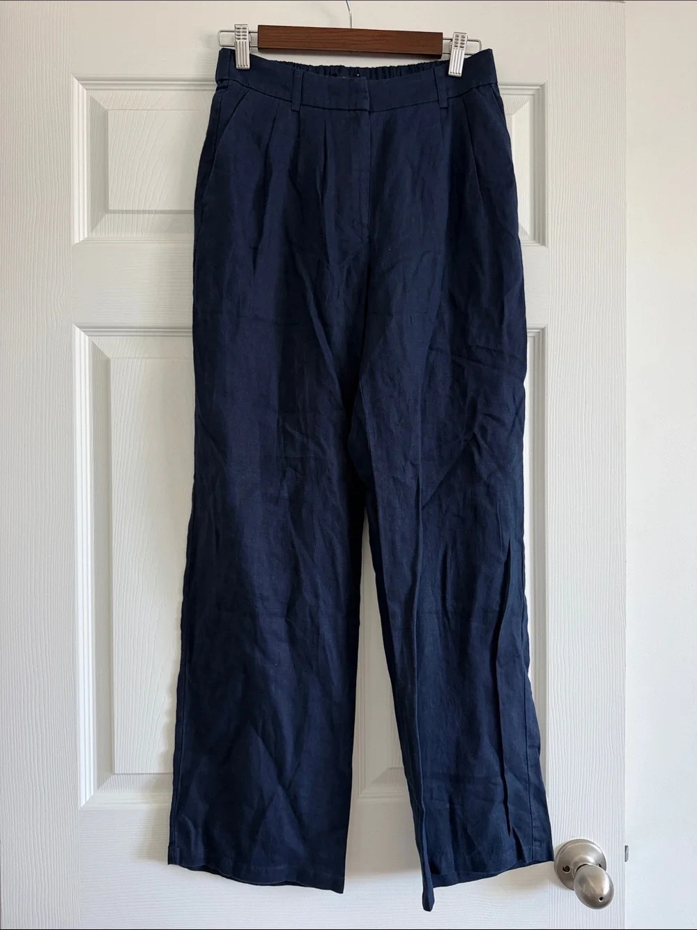 NWT Quince 100% European Linen Pleated Trouser Deep Navy Size 2 Wide Leg Pants